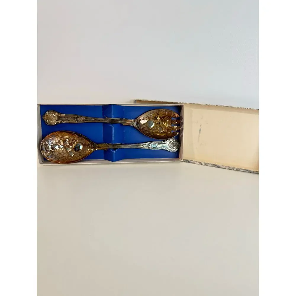 Vintage Silverplated Salad Serving Spoon & Fork 9